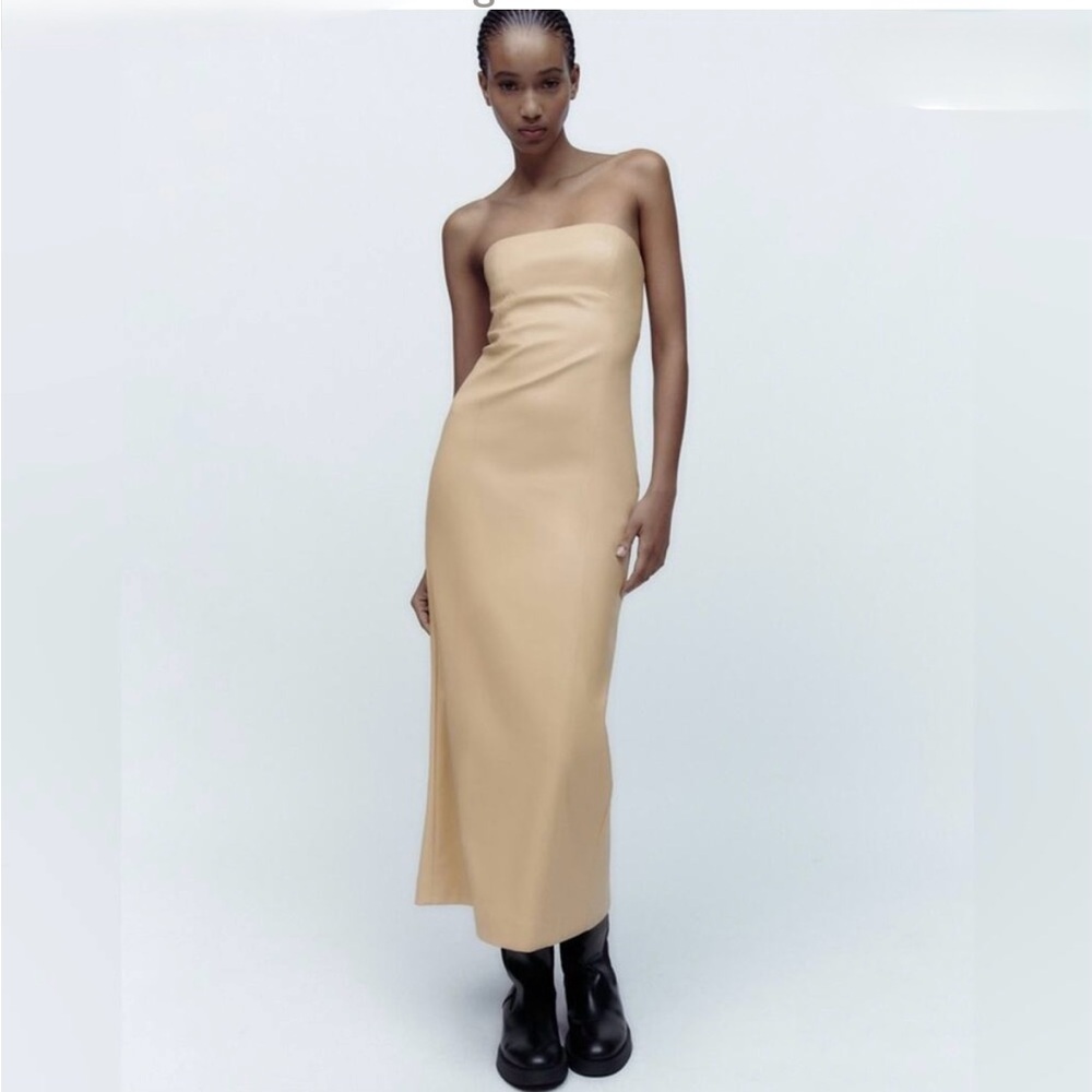 Zara Faux Leather Cream Midi
Dress.